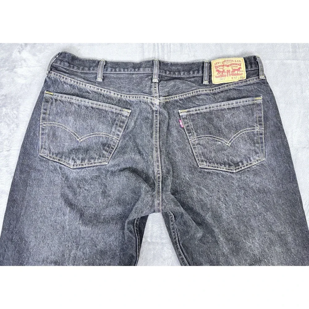 Levi's 501 Mens Black Button Fly Jeans Made in Mexico W42 L30 Actual (40x24) - Picture 11 of 14